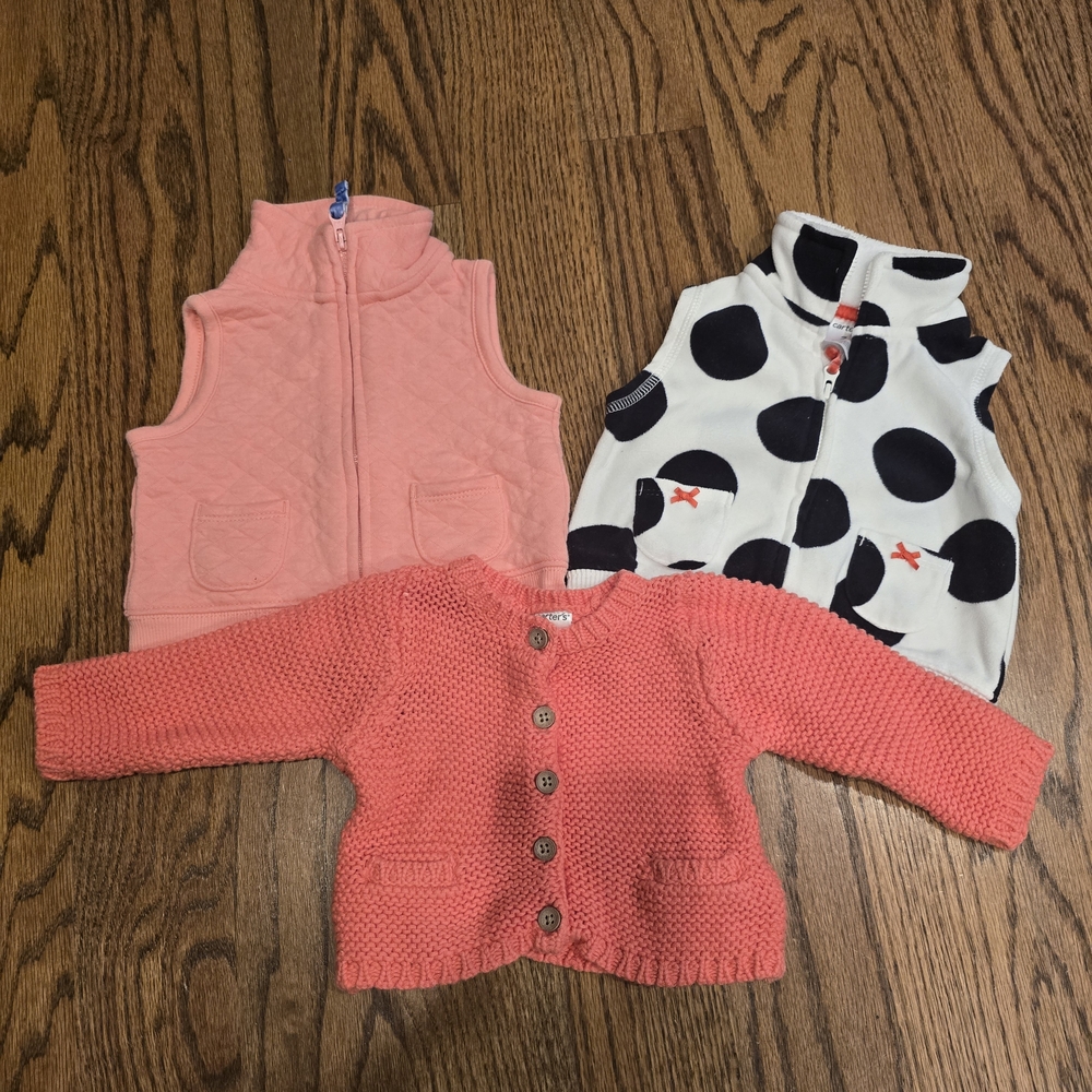 Pink and Coral Kids Cardigan and Vest Set